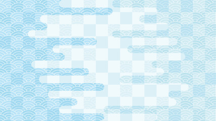 青海波と市松模様を組み合わせた涼しげな和風背景素材（水色）