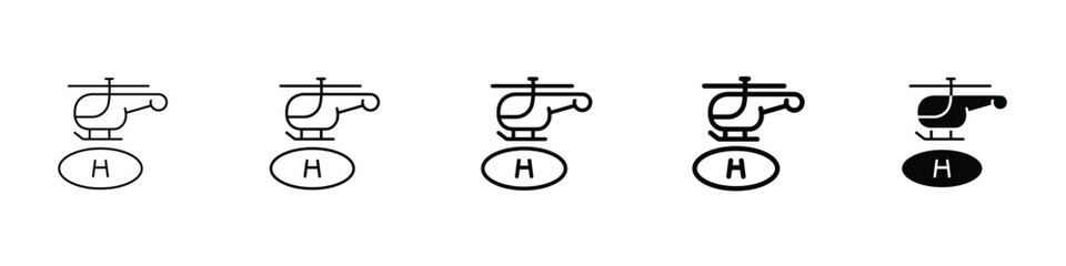 Set of 5 pixel perfect helicopter helipad icon with 1 unexpanded, 1 silhouette, helicopter helipad icon representing aviation landing zones in an urban or rescue setting
