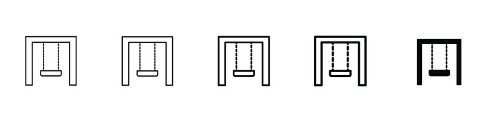 Set of 5 pixel perfect swing icon with 1 unexpanded, 1 silhouette, swing icon capturing childhood fun and playground equipment in a charming, simple form