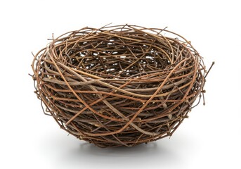 Obraz premium A close up of a bird's nest made of twigs and branches on a white background in studio lighting