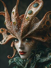 Surreal Fashion Portrait of Woman with Octopus Head