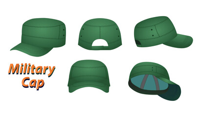 Set of Realistic military cap Dimensions, Various Hat Dimensions,  Design and Structure Illustration, isolated on white