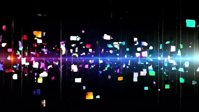 Abstract colored blocks floating pixel light glitch