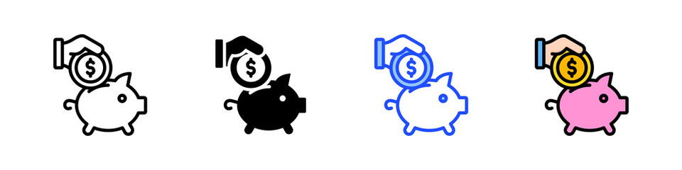 Piggy Bank Icon Collection With Multiple Styles