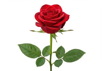 A single red rose a timeless symbol of love and passion perfectly captured against a bright white background vibrant red petals and lush