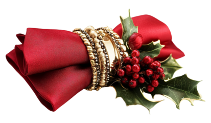 Holiday Napkin Rings for Christmas Table Setting - Isolated on White Background