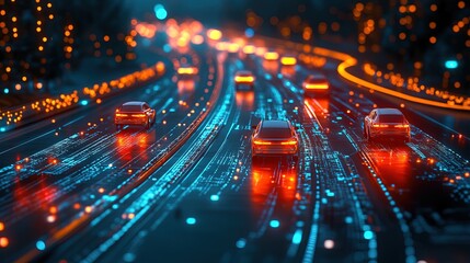 Obraz premium Cyberpunk Highway at Night