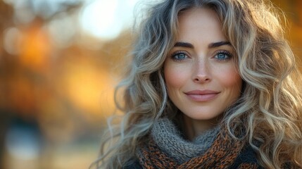 Fototapeta premium Smiling woman with curly hair outdoors