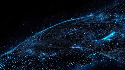 Abstract blue digital whale with glowing dots and waveforms on black background, symbolizing artificial intelligence, big data visualization, and cybersecurity in a modern tech banner style.