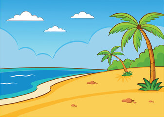 Summer Beach Background Vector Illustration – Tropical Seaside Landscape