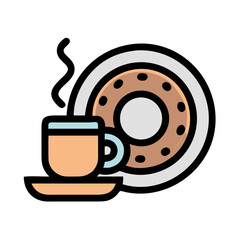 Coffee with Donut on Plate Icon Design