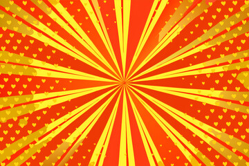 orange sunburst background, red or orange Comic background with small yellow hearts, abstract background vector, comic background 