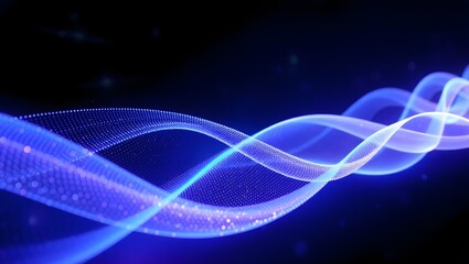 Digital tech wave background with glowing purple blue curves and smooth flowing design