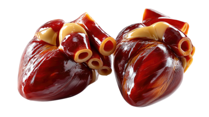 Anatomical Heart close up : a close-up view of two vibrant anatomical heart specimens, showcasing the intricate details of a human heart.