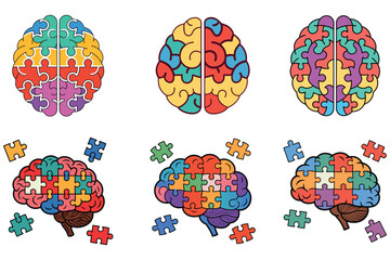 Colorful Brain Puzzle Representing Diverse Minds