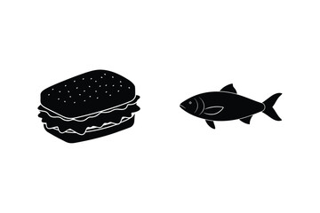 Silhouette Of A Burger And Fish Representing Contrasting Food Choices