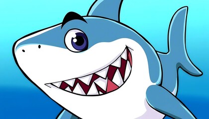 Naklejka premium Adorable Cartoon Great White Shark Character Illustration, Smiling Happy Friendly Ocean Animal