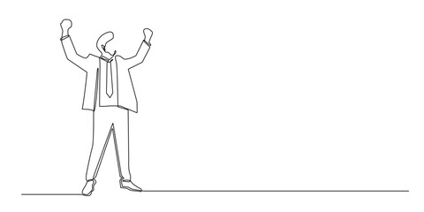 continuous one line drawing of business man with happy expression.single line vector illustration of successful business man.business man stretching his arms above.one line drawing art
