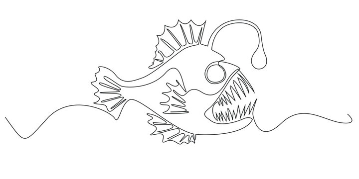 one continuous line drawing of lantern fish.single line vector illustration of lantern fish.one line drawing art