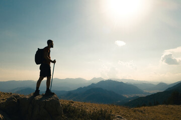 Backpacker climbs mountains in Antalya. Healthy lifestyle success and adventure journey.Turkey.