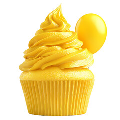 Delicious Yellow Cupcake with Swirled Frosting and Balloon Festive Bakery Treat