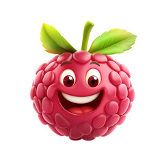 Happy Cartoon Raspberry Character 3D Render Red Berry Fruit Emoji Smiling Food Illustration