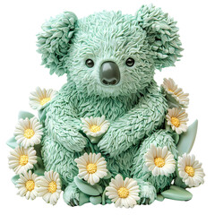 Adorable Mint Green Koala Bear Amidst Daisies 3D Rendered Cute Animal Illustration