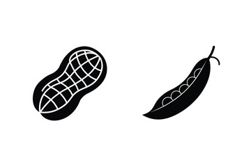 Black And White Vector Illustration Of Peanut And Peas Pod Food