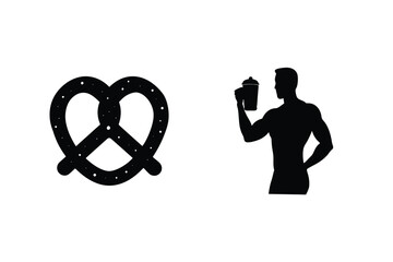 Silhouette Illustration Featuring Fitness Drink And Pretzel Snack For Healthy Lifestyle