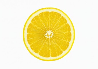 A vibrant lemon slice juicy and sun ripened reveals its bright yellow segments against a stark white background Clean studio shot with crisp