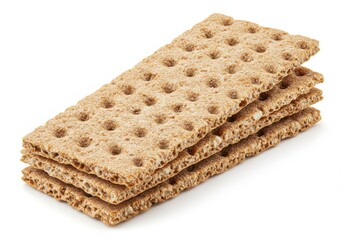 Fototapeta premium A stack of four rectangular crispbread crackers isolated on white background
