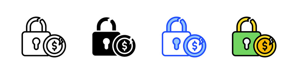Broken Financial Lock Icon Collection With Multiple Styles