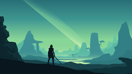 Star war Day Dune Scifi Character landscape illustration Vector cover art	
