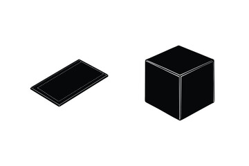 Black Isometric Shapes With White Edges Rectangular Plane And Cube Graphic