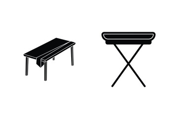 Black Silhouette Set Of Dining Table And Folding Table Vector Illustration