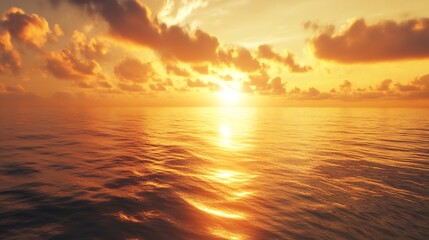 Fototapeta premium Golden Sunset Ocean: Serene Seascape in Warm Hues
