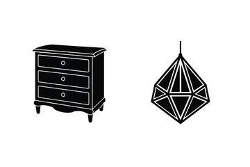 Black And White Interior Decor Featuring Chest Of Drawers And Pendant Lamp