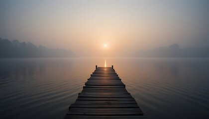 Obraz premium Sunrise view over the lake seen from the pier