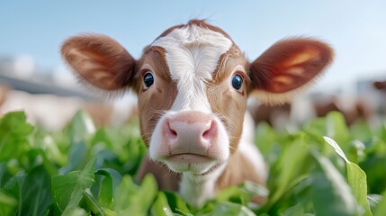 Calf in a green field