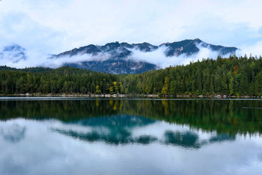 Fog over mountain at Eibsee