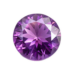 An overhead view of a bright violet amethyst gemstone, showcasing its vibrant color and sharp, clean facets.