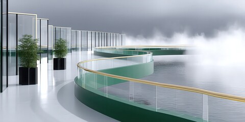 A vast ghiblipunk city spun out of gossamer thread in spirals of milk and gold and honey, emerald facets catch helixes of light, hovering above a glass stormy misty ocean.