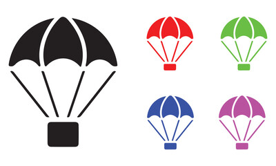 Black and Outline Parachute Delivery Icons – Minimal Vector Set
