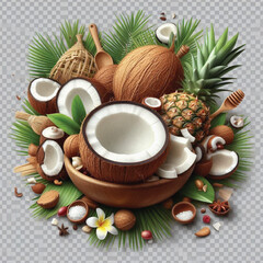 Coconut pieces isolated on transparent on white background.