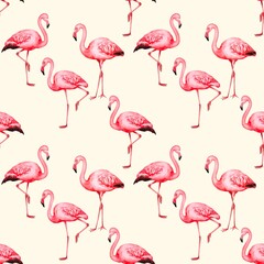 seamless pattern with pink flamingos summer tropical, fresh