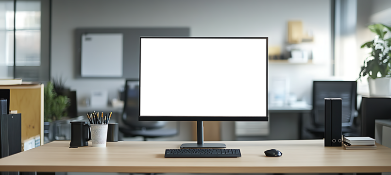 Modern, Tidy Workspace with Empty LED Screen and Ample Copy Space for Personalized Advertisement Opportunities - Transparent PNG Screen - Powered by Adobe