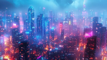Fototapeta premium Electric dreams: A vibrant cyberpunk cityscape bathed in neon illumination