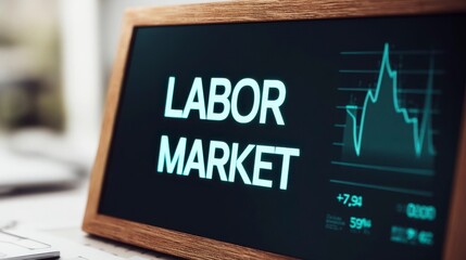 Close-up of digital screen showing labor market graph with job o 