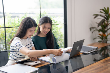 Asian Business woman Meeting Design Ideas professional investor working new start up project. businesswoman working together meeting concept