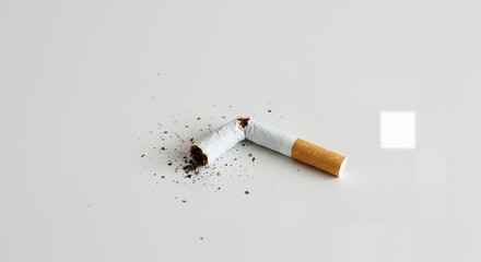 Obraz premium Broken cigarette on white background symbolizing quitting smoking and tobacco addiction awareness